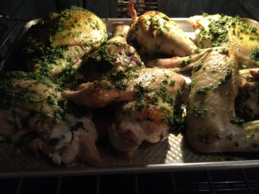 Roast Turkey Gremolata in oven at 450° for ~45 minutes